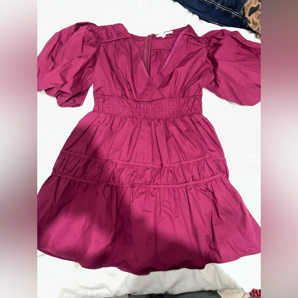Moodie Fuchsia Puff Sleeve Dress